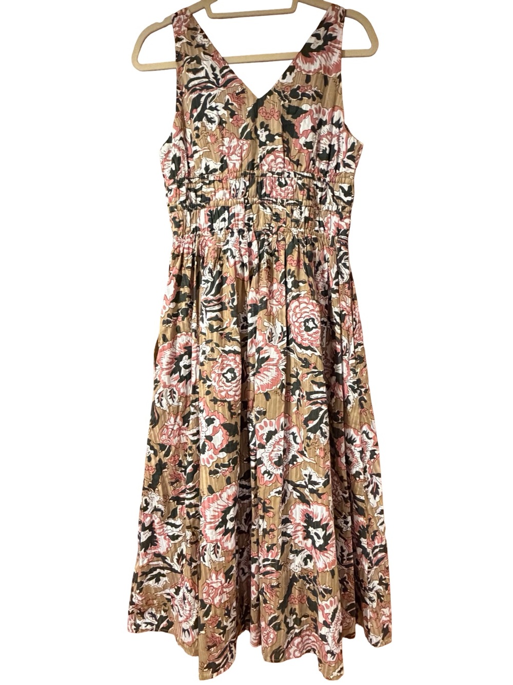 Caroline Constas Floral Botanical Beaded Smocked Maxi Dress Green Cream NWT - Picture 5 of 11